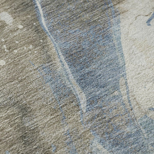 HomeRoots 8' X 8' Abstract Washable Round Rug in Taupe Blue & Ivory - UV Protected, Stain Resistant, Stylish! 694227
