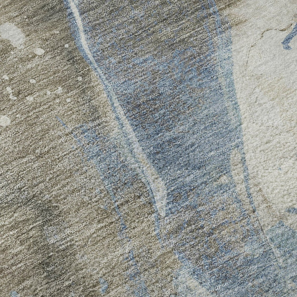 HomeRoots 8' X 8' Abstract Washable Round Rug in Taupe Blue & Ivory - UV Protected, Stain Resistant, Stylish! 694227