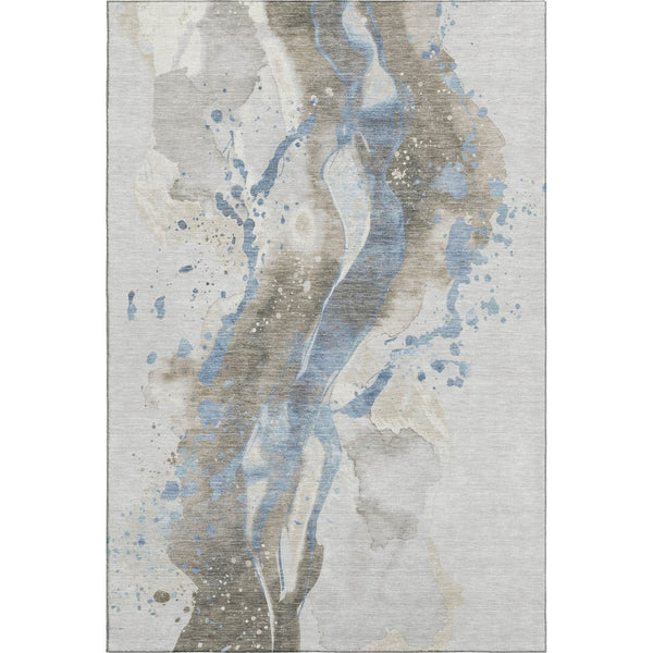 HomeRoots 8' Modern Abstract Area Rug in Taupe, Blue & Ivory – Washable, UV Protected, Durable for Homes 694228