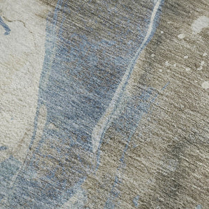 HomeRoots 8' Modern Abstract Area Rug in Taupe, Blue & Ivory – Washable, UV Protected, Durable for Homes 694228