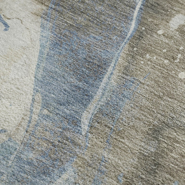 HomeRoots 8' Modern Abstract Area Rug in Taupe, Blue & Ivory – Washable, UV Protected, Durable for Homes 694228