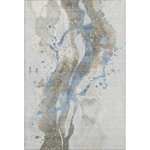 HomeRoots 10' X 14' Abstract Area Rug in Taupe, Blue & Ivory - Washable, UV-Protected, Stain-Resistant Design 694230