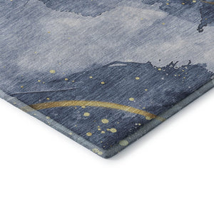 HomeRoots 5' X 8' Abstract Blue Gold Ivory Area Rug – Washable, Stain Resistant, UV Protected for Modern Living 694232
