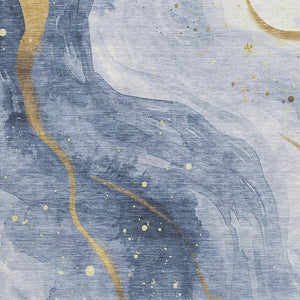 HomeRoots 5' X 8' Abstract Blue Gold Ivory Area Rug – Washable, Stain Resistant, UV Protected for Modern Living 694232