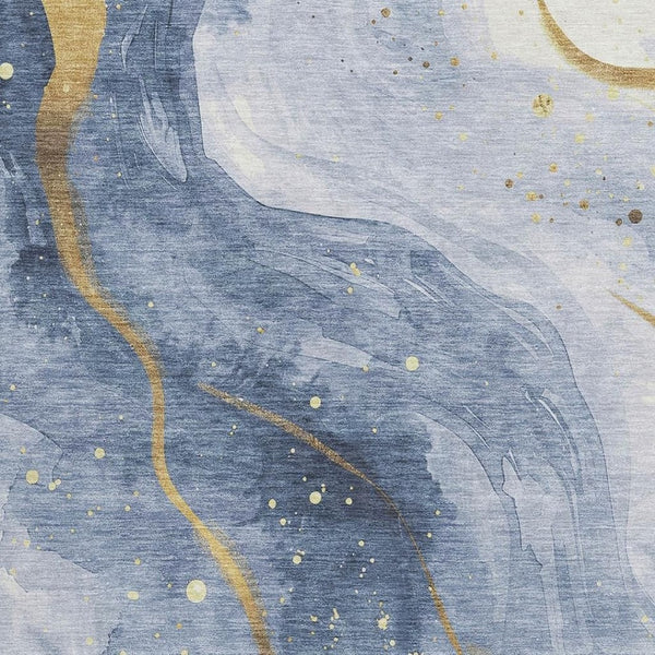 HomeRoots 5' X 8' Abstract Blue Gold Ivory Area Rug – Washable, Stain Resistant, UV Protected for Modern Living 694232