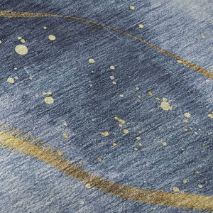HomeRoots 8' X 8' Stylish Abstract Washable Round Rug in Blue, Gold & Ivory - Durable, Stain-Resistant & UV Protected 694233