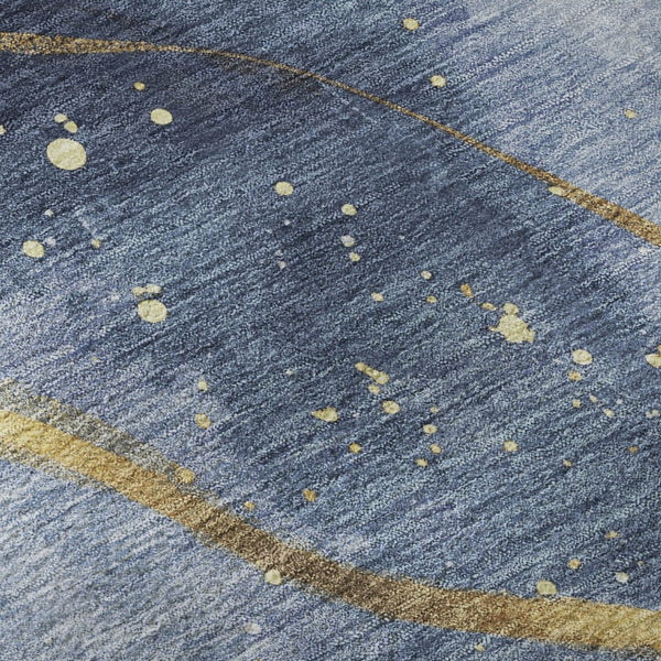 HomeRoots 8' X 8' Stylish Abstract Washable Round Rug in Blue, Gold & Ivory - Durable, Stain-Resistant & UV Protected 694233