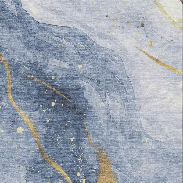 HomeRoots 9' X 12' Blue Gold Ivory Abstract Area Rug - Durable, Washable, UV Protected, Perfect for High-Traffic Spaces! 694235