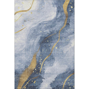 HomeRoots 9' X 12' Blue Gold Ivory Abstract Area Rug - Durable, Washable, UV Protected, Perfect for High-Traffic Spaces! 694235