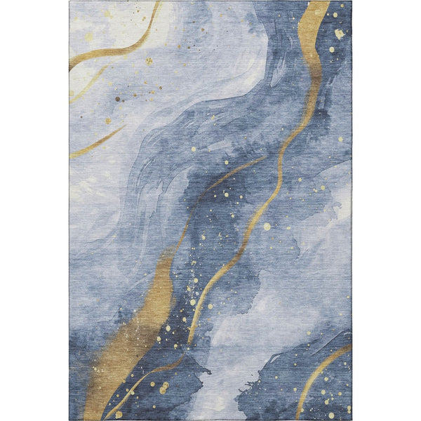 HomeRoots 9' X 12' Blue Gold Ivory Abstract Area Rug - Durable, Washable, UV Protected, Perfect for High-Traffic Spaces! 694235