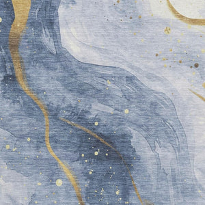 HomeRoots 10' X 14' Blue Gold Ivory Abstract Area Rug - Washable, UV Protected, Stain Resistant for Modern Spaces 694236