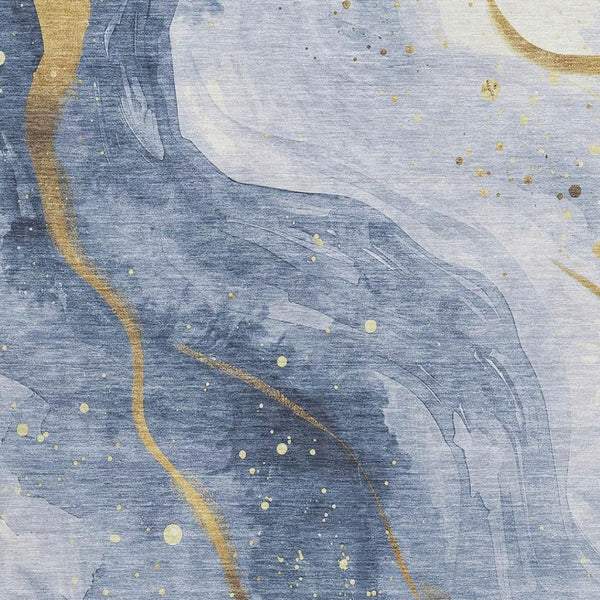 HomeRoots 10' X 14' Blue Gold Ivory Abstract Area Rug - Washable, UV Protected, Stain Resistant for Modern Spaces 694236
