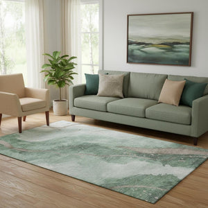 HomeRoots 5' X 8' Washable Abstract Area Rug in Green Taupe & Ivory – UV Protected, Stain-Resistant Design 694238