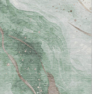 HomeRoots 5' X 8' Washable Abstract Area Rug in Green Taupe & Ivory – UV Protected, Stain-Resistant Design 694238