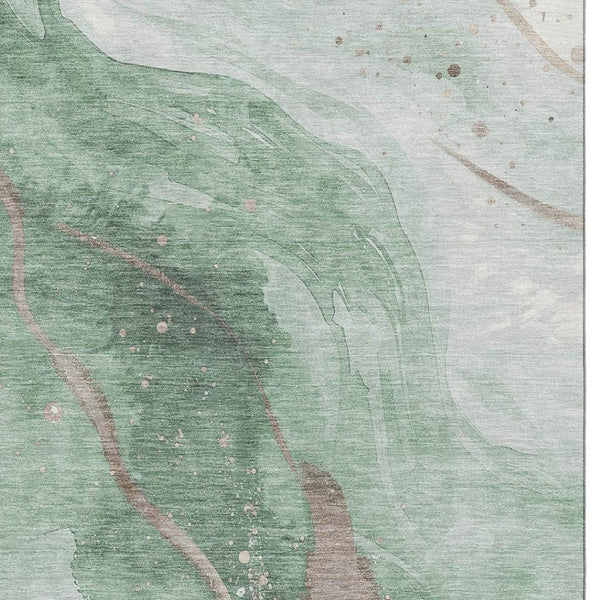HomeRoots 5' X 8' Washable Abstract Area Rug in Green Taupe & Ivory – UV Protected, Stain-Resistant Design 694238