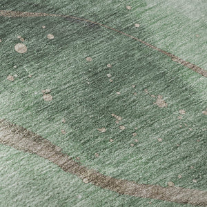 HomeRoots 8' X 8' Round Abstract Rug in Green, Taupe & Ivory - Durable, Stain-Resistant & UV Protected Design 694239