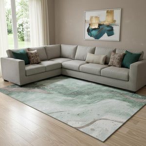 HomeRoots 8' Oversized Green Taupe and Ivory Abstract Washable Area Rug with UV Protection for Busy Homes 694240