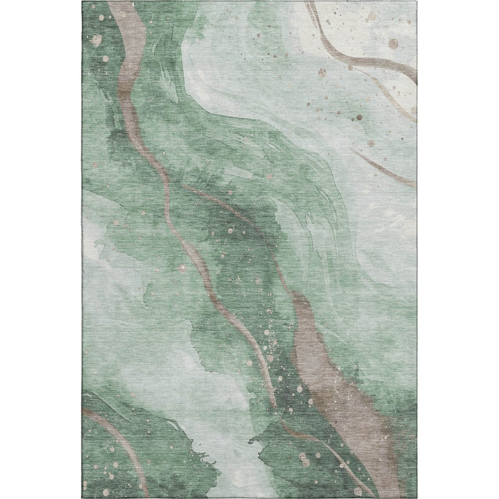 HomeRoots 8' Oversized Green Taupe and Ivory Abstract Washable Area Rug with UV Protection for Busy Homes 694240