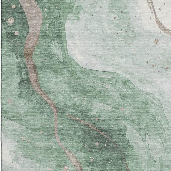 HomeRoots 8' Oversized Green Taupe and Ivory Abstract Washable Area Rug with UV Protection for Busy Homes 694240