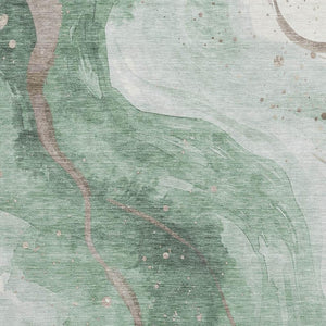 HomeRoots 9' X 12' Abstract Washable Area Rug in Green, Taupe & Ivory - UV Protected, Easy-Care Design Perfect for Family Homes 694241