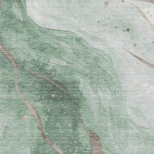 HomeRoots 10' Modern Green Taupe & Ivory Abstract Washable Area Rug - UV Resistant & Easy-Care Design 694242