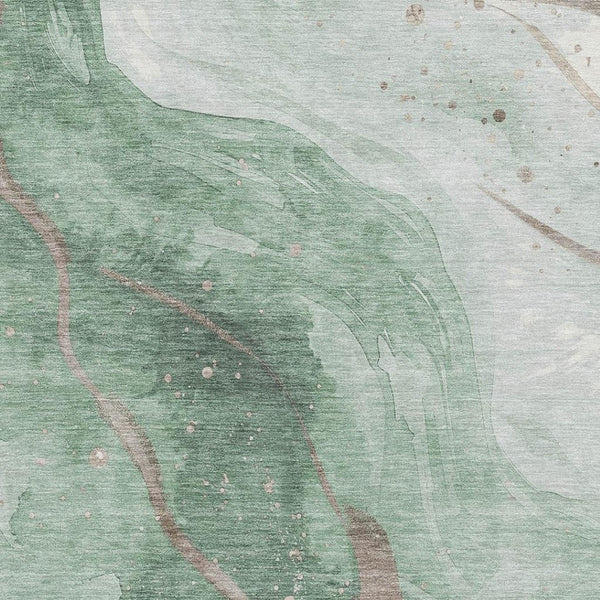 HomeRoots 10' Modern Green Taupe & Ivory Abstract Washable Area Rug - UV Resistant & Easy-Care Design 694242