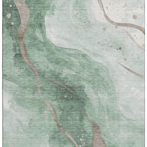HomeRoots 10' Modern Green Taupe & Ivory Abstract Washable Area Rug - UV Resistant & Easy-Care Design 694242
