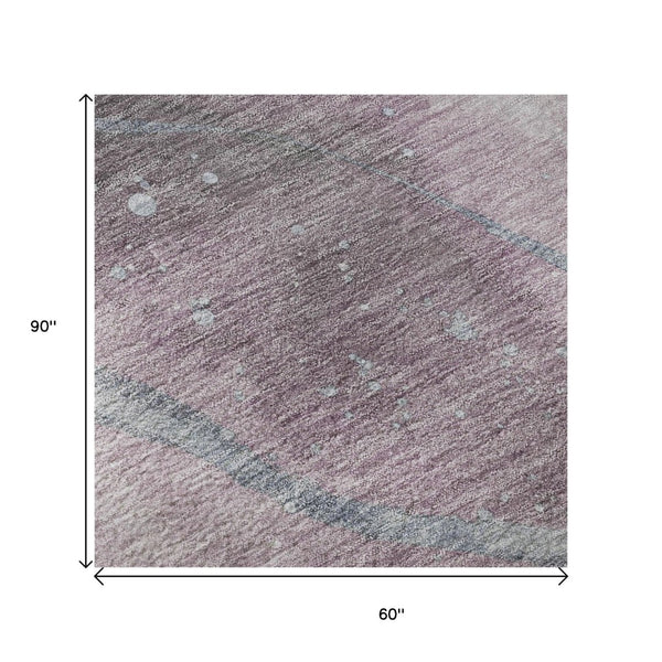 HomeRoots 5' X 8' Stylish Lavender Blue Abstract Area Rug - Washable, UV Protected, Durable & Non-Slip Design 694244