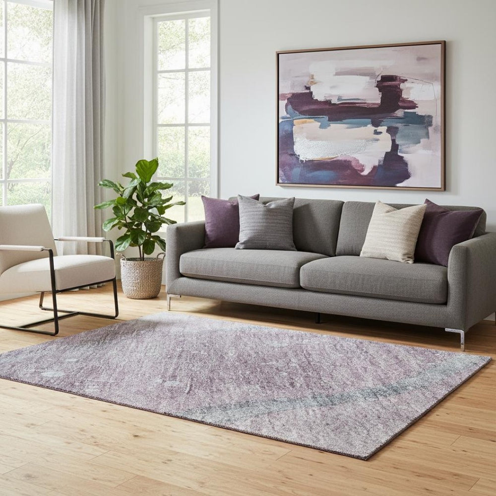 HomeRoots 5' X 8' Stylish Lavender Blue Abstract Area Rug - Washable, UV Protected, Durable & Non-Slip Design 694244