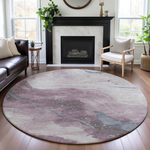 HomeRoots 8' X 8' Stylish Lavender Blue & Ivory Abstract Round Rug - Washable, UV-Protected & Stain-Resistant! 694245
