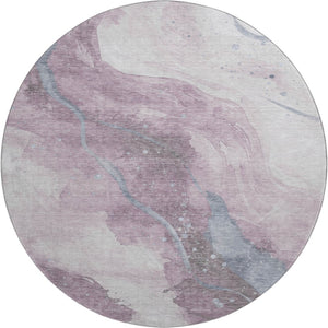 HomeRoots 8' X 8' Stylish Lavender Blue & Ivory Abstract Round Rug - Washable, UV-Protected & Stain-Resistant! 694245