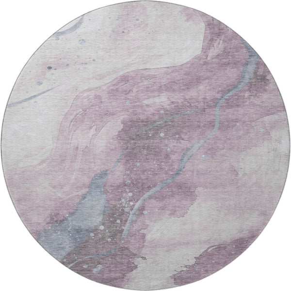 HomeRoots 8' X 8' Stylish Lavender Blue & Ivory Abstract Round Rug - Washable, UV-Protected & Stain-Resistant! 694245