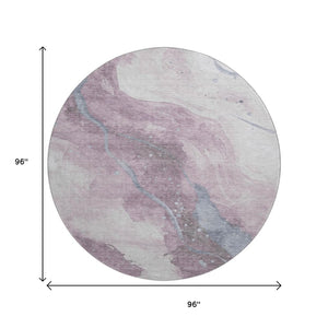 HomeRoots 8' X 8' Stylish Lavender Blue & Ivory Abstract Round Rug - Washable, UV-Protected & Stain-Resistant! 694245