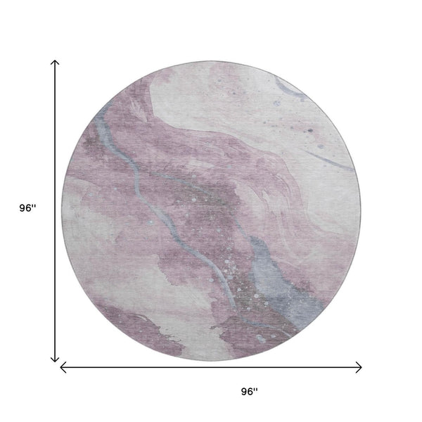 HomeRoots 8' X 8' Stylish Lavender Blue & Ivory Abstract Round Rug - Washable, UV-Protected & Stain-Resistant! 694245