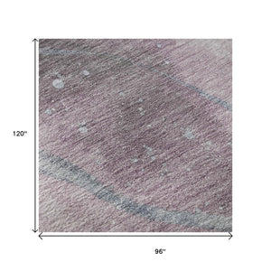 HomeRoots 8' Abstract Lavender Blue & Ivory Washable Area Rug - Durable, UV-Protected, Easy-Care Design 694246