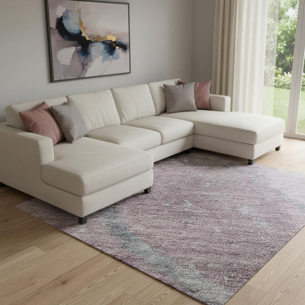 HomeRoots 8' Abstract Lavender Blue & Ivory Washable Area Rug - Durable, UV-Protected, Easy-Care Design 694246