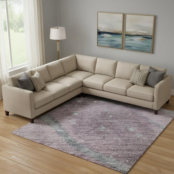 HomeRoots 9' X 12' Contemporary Lavender Blue & Ivory Abstract Area Rug – Washable, UV-Resistant & Stylish 694247