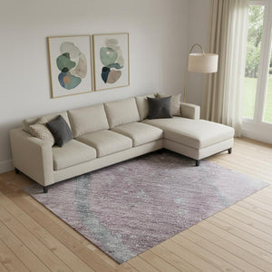 HomeRoots 10' X 14' Modern Abstract Lavender Blue and Ivory Washable Area Rug with UV Protection & Non-Slip Backing 694248