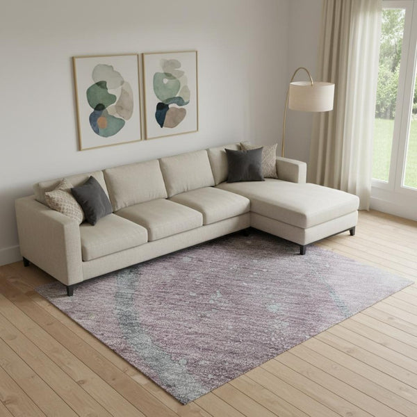 HomeRoots 10' X 14' Modern Abstract Lavender Blue and Ivory Washable Area Rug with UV Protection & Non-Slip Backing 694248