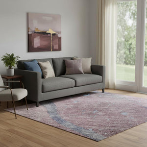 HomeRoots 5' X 8' Modern Mauve Blue & Ivory Abstract Area Rug - Washable, UV Protected, Durable & Stylish 694250