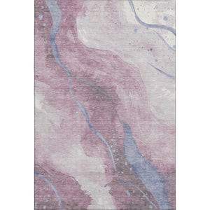 HomeRoots 5' X 8' Modern Mauve Blue & Ivory Abstract Area Rug - Washable, UV Protected, Durable & Stylish 694250