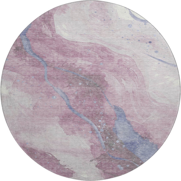 HomeRoots 8' X 8' Stylish Mauve Blue Ivory Abstract Round Rug - Washable, UV Protected, Durable & Easy Care! 694251
