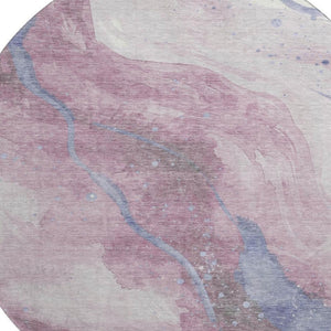 HomeRoots 8' X 8' Stylish Mauve Blue Ivory Abstract Round Rug - Washable, UV Protected, Durable & Easy Care! 694251