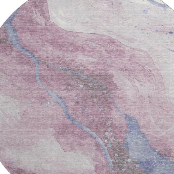HomeRoots 8' X 8' Stylish Mauve Blue Ivory Abstract Round Rug - Washable, UV Protected, Durable & Easy Care! 694251