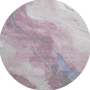 HomeRoots 8' X 8' Stylish Mauve Blue Ivory Abstract Round Rug - Washable, UV Protected, Durable & Easy Care! 694251