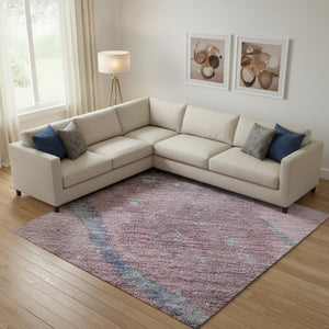 HomeRoots 9' X 12' Mauve Blue Ivory Abstract Washable Area Rug - Stylish, Durable, UV-Protected, Family-Friendly! 694253