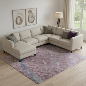 HomeRoots 10' X 14' Mauve Blue Ivory Abstract Washable Area Rug - Durable, Stylish, UV Resistant, Easy Care! 694254