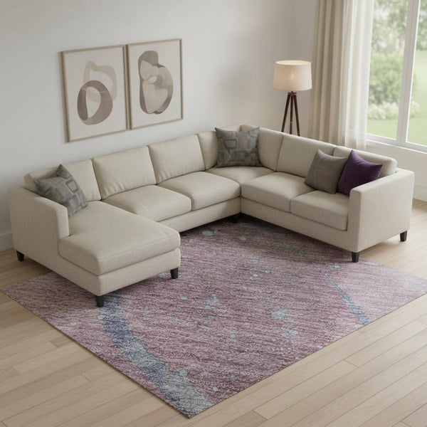 HomeRoots 10' X 14' Mauve Blue Ivory Abstract Washable Area Rug - Durable, Stylish, UV Resistant, Easy Care! 694254