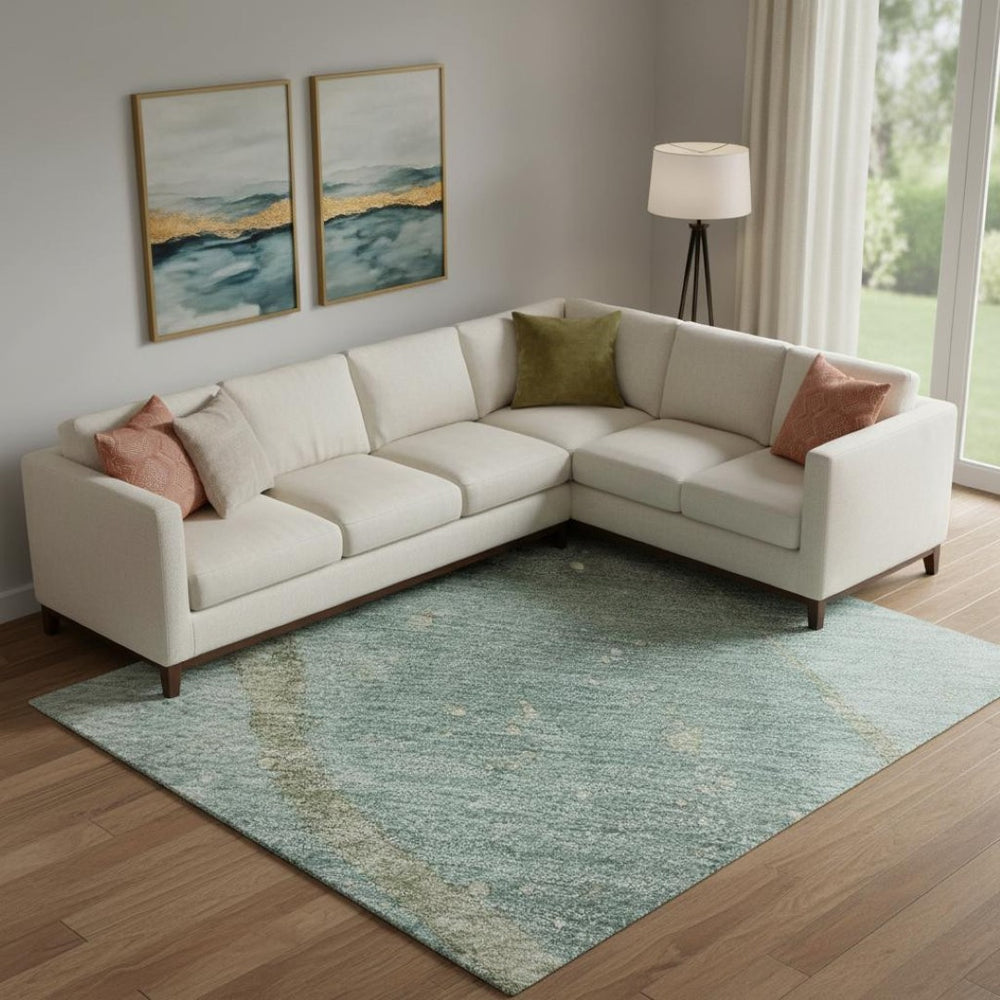 HomeRoots 9' X 12' Teal Green & Ivory Abstract Area Rug - Washable, UV-Protected, Durable & Stylish Design 694259