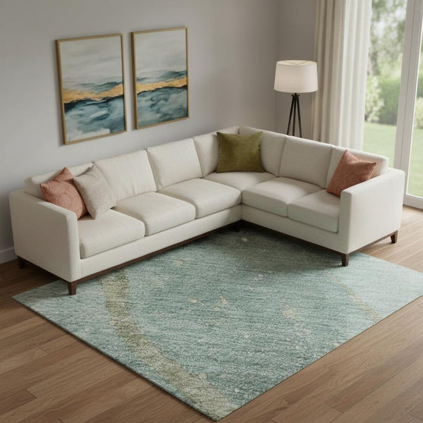 HomeRoots 9' X 12' Teal Green & Ivory Abstract Area Rug - Washable, UV-Protected, Durable & Stylish Design 694259